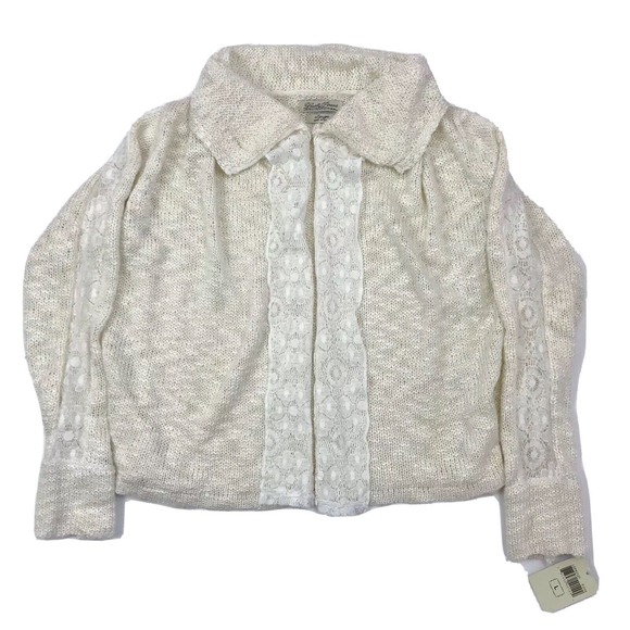 NEW Lucky Brand Girl's Size Large Ivory Cardigan Sweater with Lace Detail - Picture 1 of 4